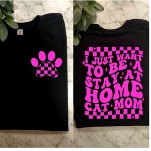 Cat mom shirt Stay At Home Cat Mom retro checkered popular cat mama Pink